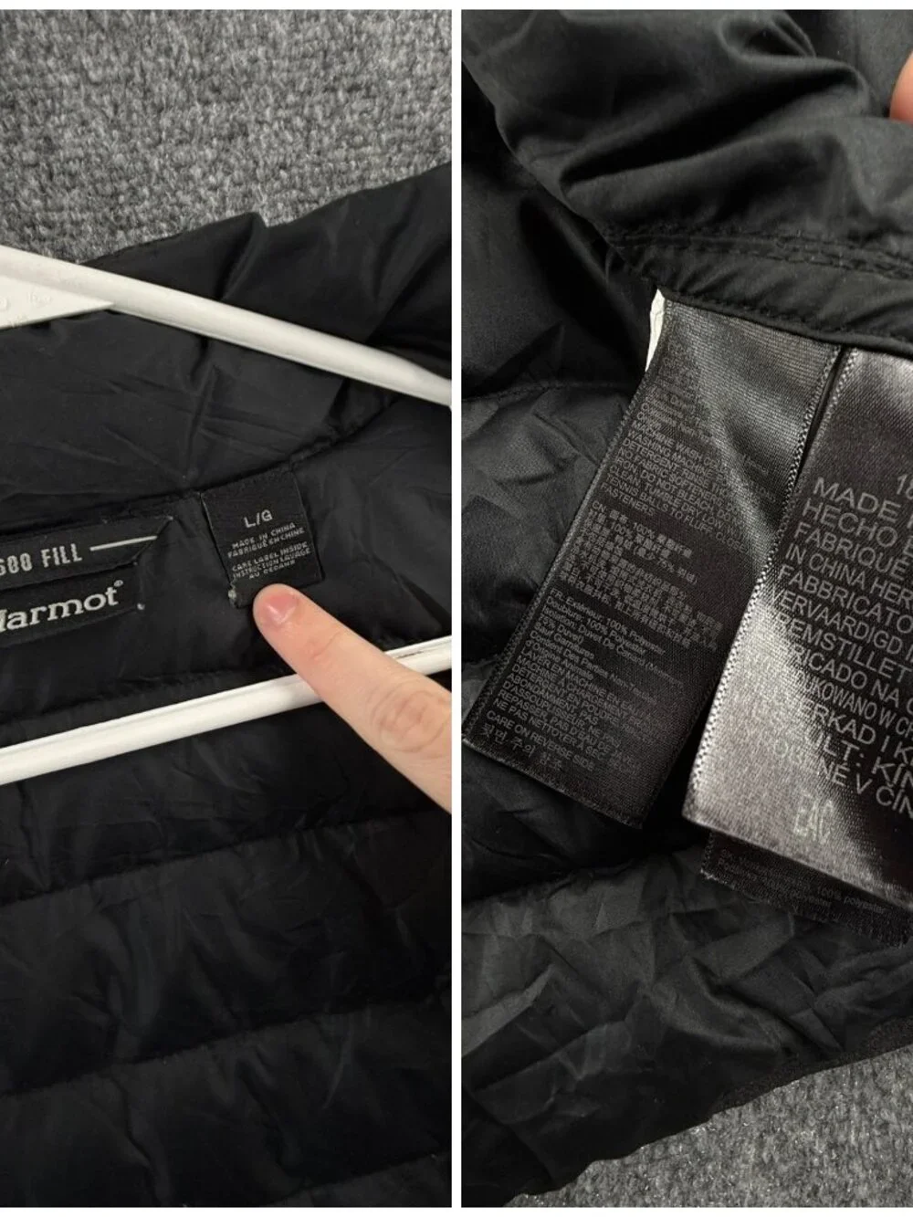 Marmot Men 600 Fill Black Down Insulated Winter Jacket Size Large Zip Pockets